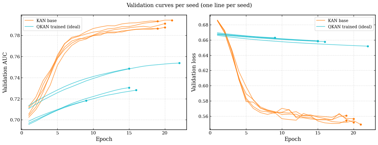 Per-seed validation curves
